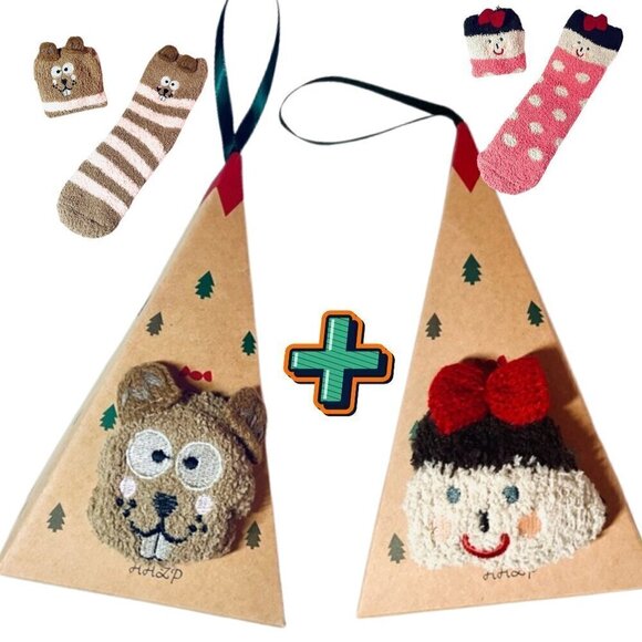 NWT LITTLE GIRL and BEAVER Gift Socks - 3D Fluffy Thick Warm Winter Socks M 5-10 - Picture 1 of 15